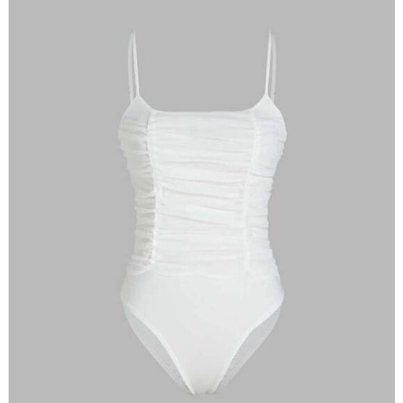 CIDER WHITE RUCHED BODYSUIT SZ.M NWT. - Picture 1 of 10